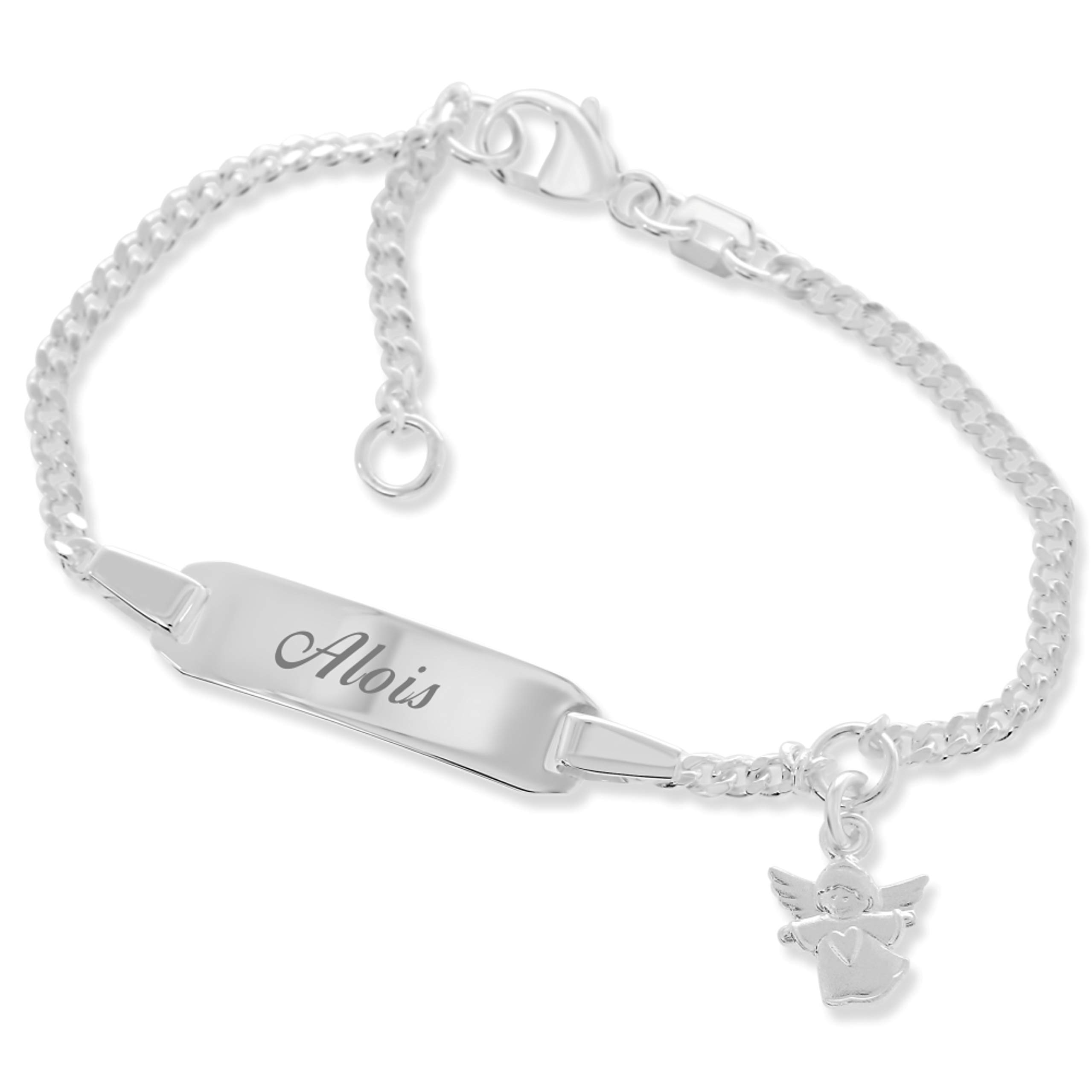 Baby ID Armband Engel Taufarmband mit Gravur Babyarmband 925 Silber Taufschmuck mit Namen kurz 12cm 14cm Geschenke Taufe Schmuck personalisiert