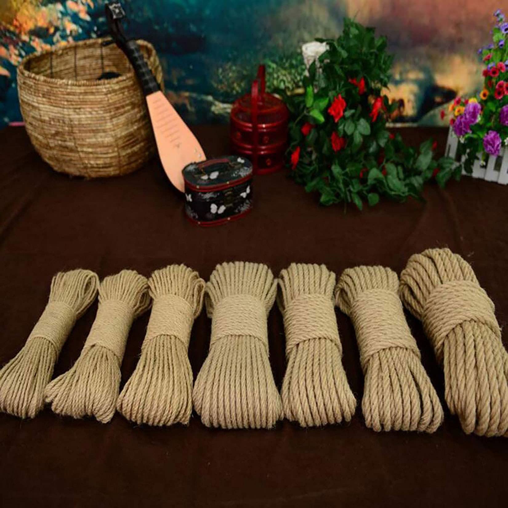 Corda di iuta naturale, 100 m, corda di canapa intrecciata per uso multifunzionale, ideale per giardinaggio, ringhiere, altalene sospese, solida treccia resistente