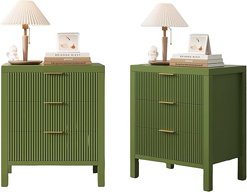 Miniatura 13 de Mesita de noche con almacenamiento, mesitas de noche de madera estilo granja con 3 cajones, mesita de noche estilo bohemio alta para dormitorio,