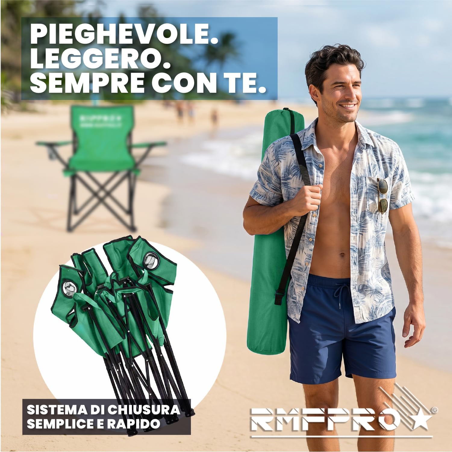 Set de 4 Sillas Camping Plegable con Asiento Cómodo y Relajante, Silla de Playa Portátil con Posavasos - Silla Mar y Jardín, Tejido Ligero Transportable Silla de Exterior Verde