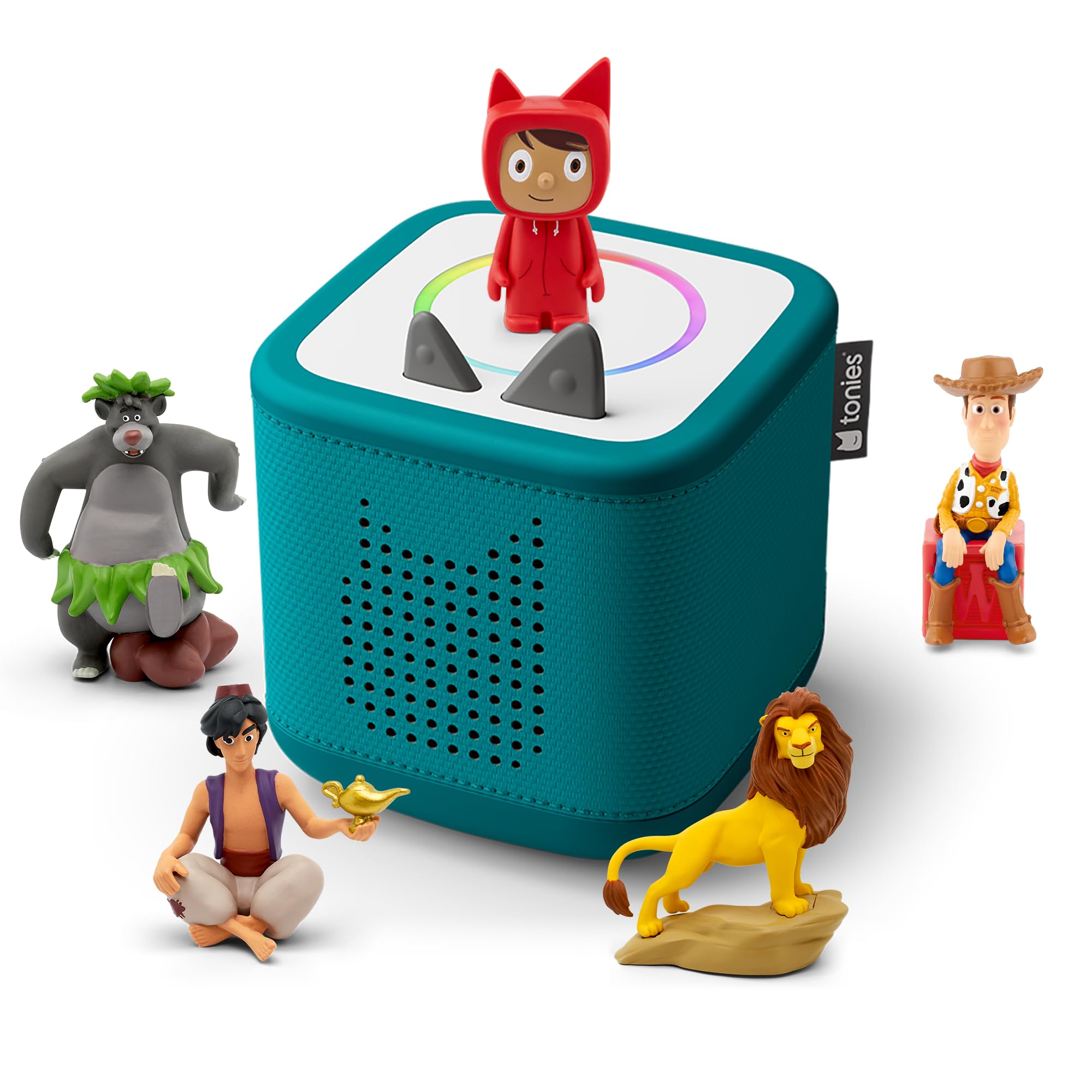 tonies Toniebox 2 Pack Story Box for Children 1 to 9 Years, Sturdy & Easy to Use, with The Lion King, Baloo, Aladdin and Woody, Ocean Green