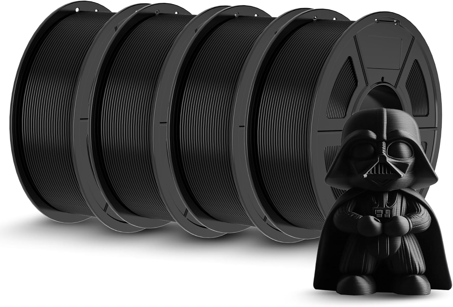 TECBEARS PLA 3D Printer Filament, 4KG PLA Filament 1.75mm, Neatly Wound 3D Printing Filament, Dimensional Accuracy +/- 0.02 mm,1 Kg Per Spool, Pack of 4, Black Black+black+black+black 4KG