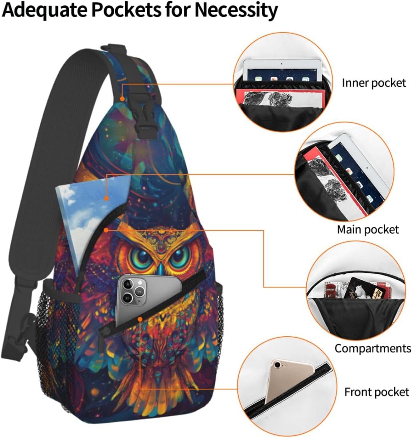 Crossbody Bag Psychedelic Owl Sling Bag Backpack Chest Bags Shoulder Bag for Women Men - Image 4