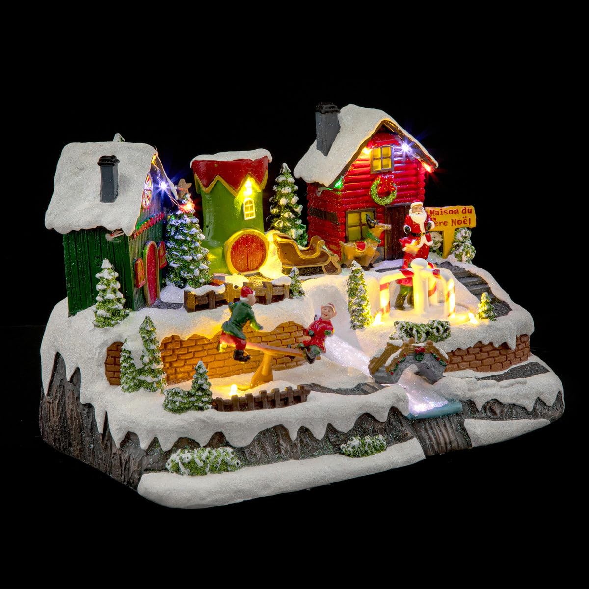 Village de Noël Lumineux, animé et Musical Père Noël et Lutins - Feeric Christmas