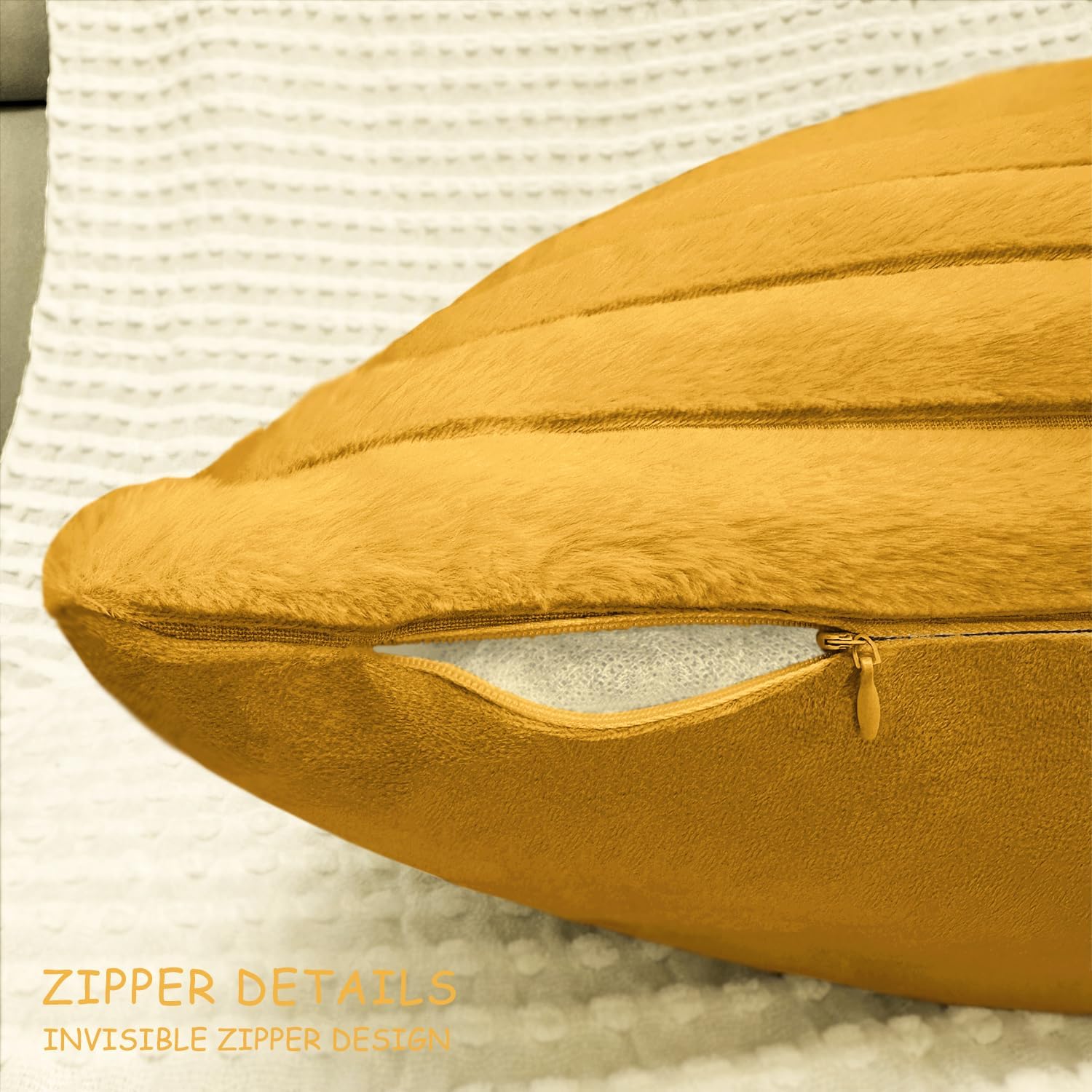 2 Pack 18x18 Pillow Cover Velvet Pillow Covers, Faux Fur Square Throw Pillow Covers for Living Room Decorations Throw Pillow Case, Throw Pillow Cover Cushion Cover for Sofa Bedroom Car, Mustard Yellow