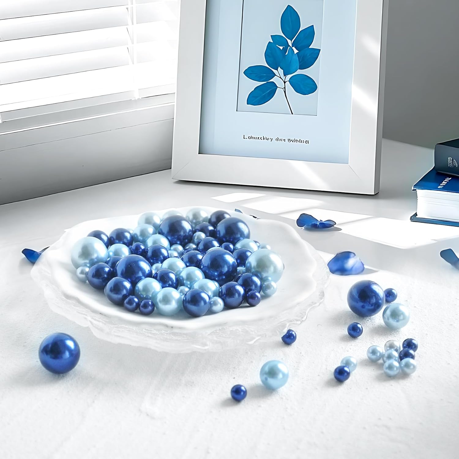 280Pcs Beads Faux Pearls Vase Filler for Centerpieces, Navy+Light Blue 8/14/18mm No Hole Pearls for Vase, Beads for Wedding Makeup Party Home Birthday Table Decor Decoration - Image 3