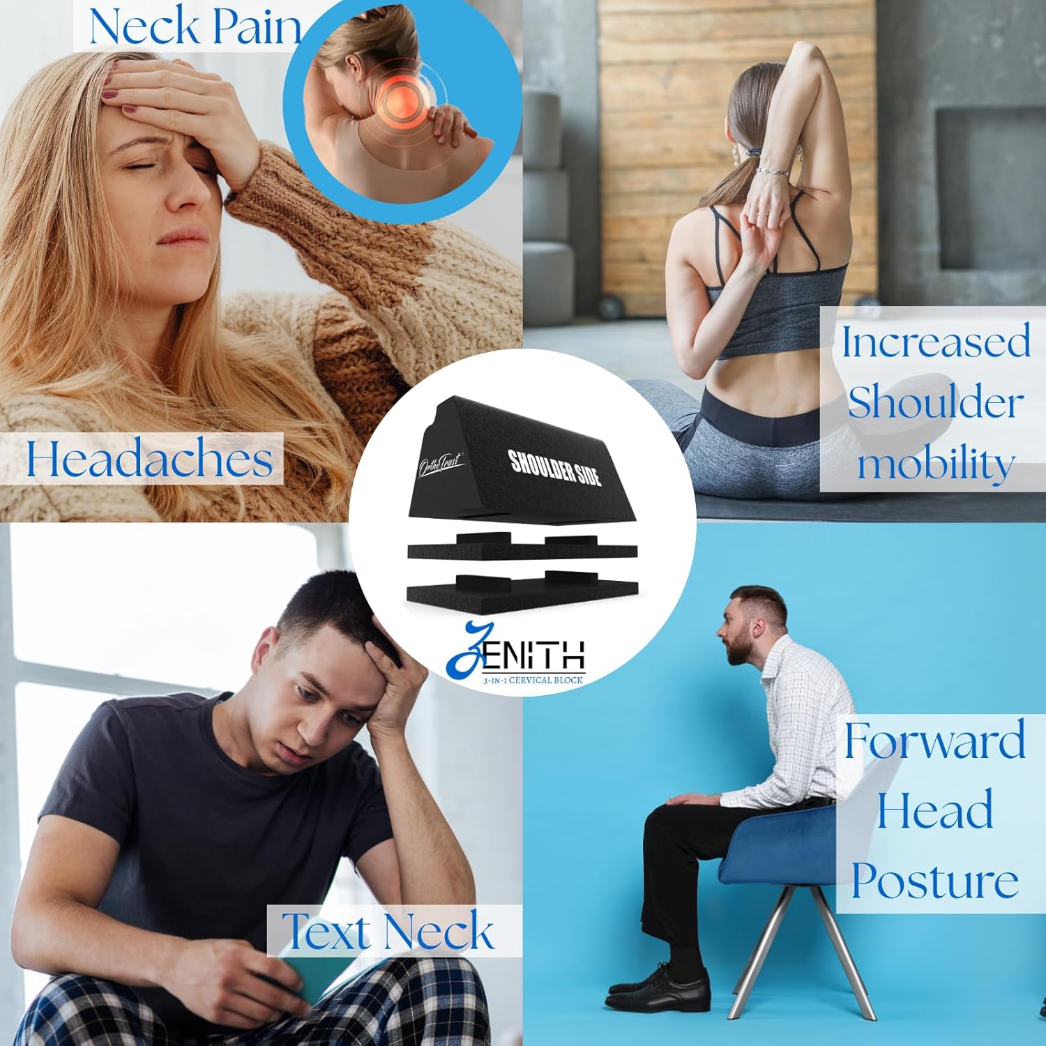 Zenith Cervical Traction Orthotic Chiropractic Neck Corrector 3-in-1 Device for Stretching Forward Head Posture Physical Therapy & Pain Relief