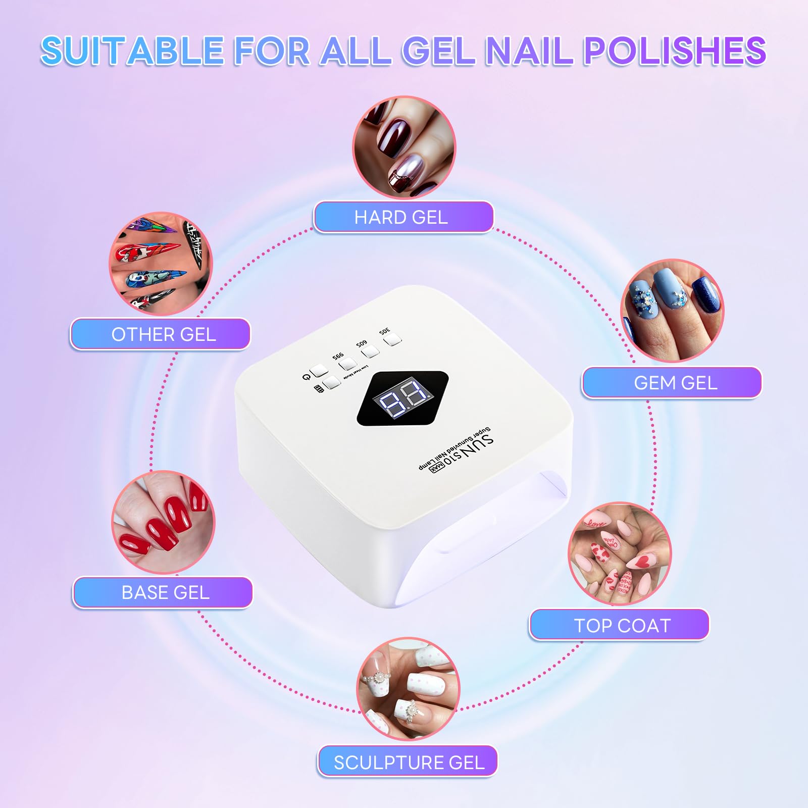 Cordless Nail Lamp 120W Rechargeable UV LED Gel Nail Dryer with 3 Timers S10