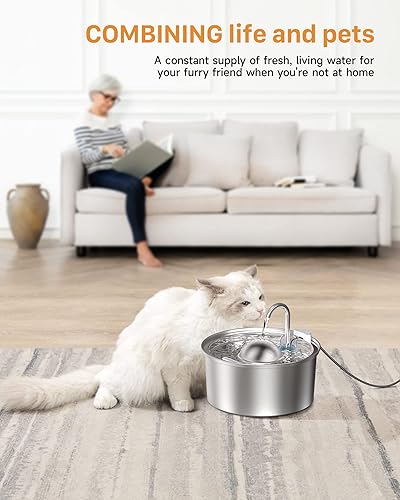 Miniatura 3 de IHOUONE Fuente de agua para gatos fuente de agua de 108 oz3.2L para gatos en el interior, fuente de agua para gatos de acero inoxidable, súper