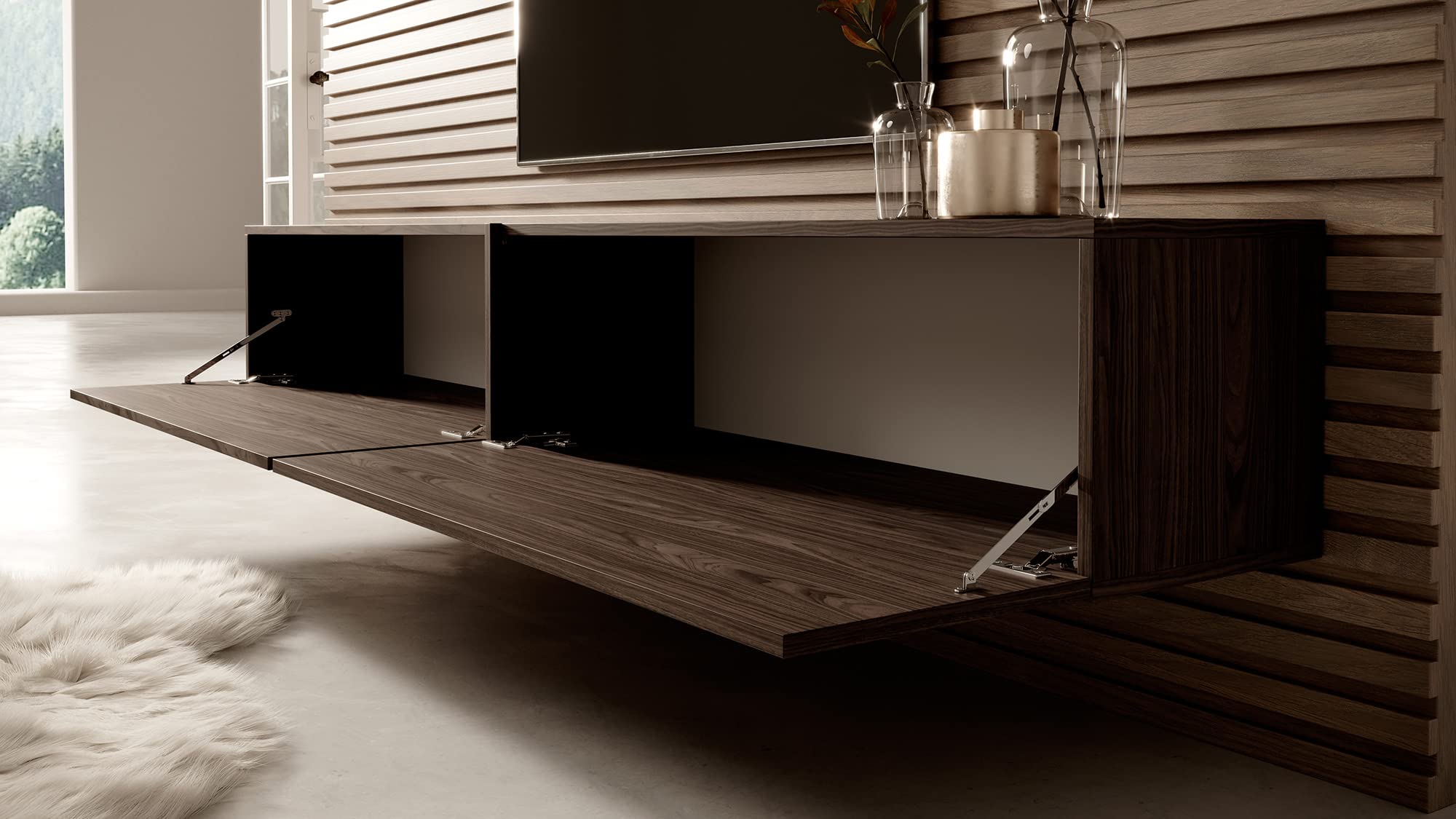 Selsey TV Schrank Board Sideboard Fernsehtisch Fernsehschrank 200 cm Hängend Walnuss Bisira