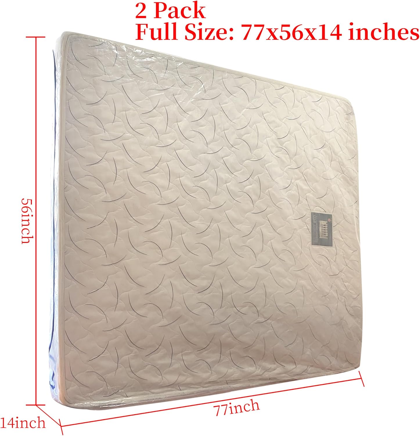 2PK 5 Mil Full Size Mattress Bags with Zipper for Storage Moving, Heavy Duty Plastic Waterproof Mattress Protector Cover Moving Supplies