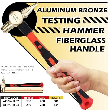 WEDO Non-Sparking Testing Hammer,Spark-free Safety, Fiberglass Handle,Aluminum Bronze,DIN Standard,BAM & FM Certificate,150g*280mm