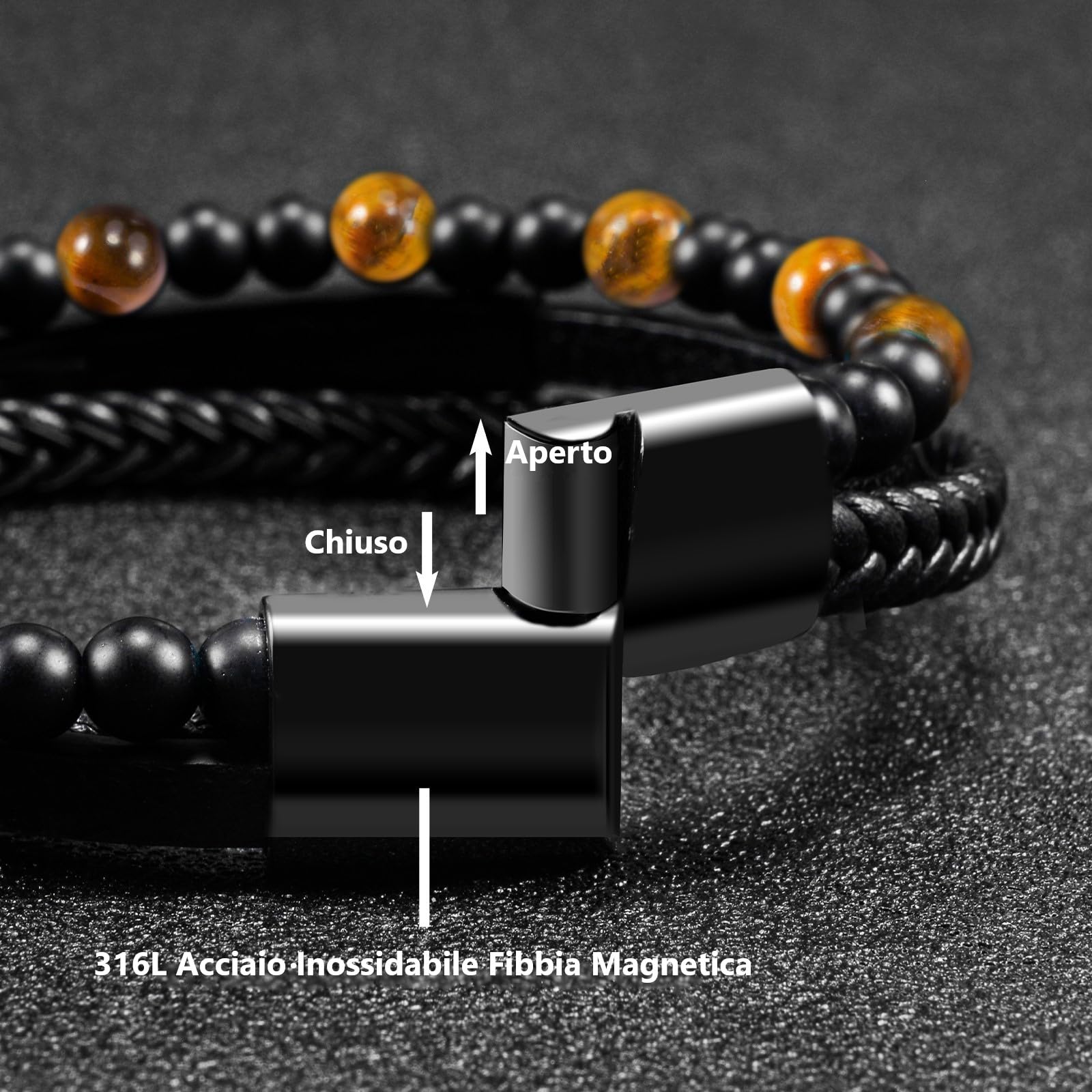 VGWON Regalo Uomo Bracciale da Uomo in Vera Pelle con Pietre Naturali, Regalo per Lui Marito Fidanzato Figlio Papà Nonno, Regalo San Valentino Compleanno Natale Anniversario