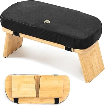 Meditation Bench, Bamboo Meditation Stool, Folding Kneeling Meditation Bench, Seiza Prayer Bench, Prayer Bench with Meditation Cushion, Kneeling StoolBlack