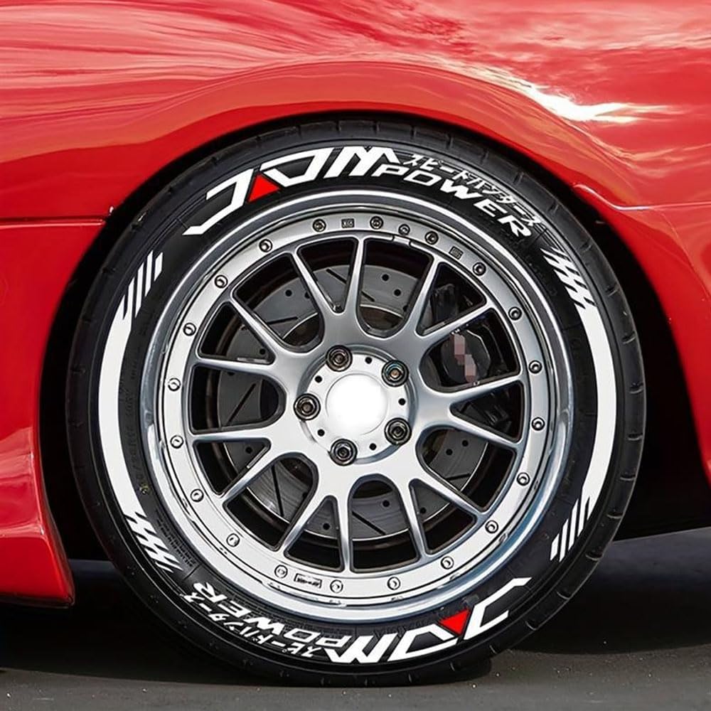 8 Tyre Sticker Set for Renault 8 Gordini, Performance Decals Lettering Kit Motorsport Styling Wheel Tuning Custom Graphics Personalisation,8*JDM + 8*White Stripes
