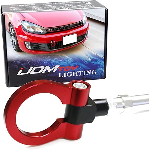 iJDMTOY Anillo de gancho de remolque estilo carreras rojo compatible con Volkswagen 06-14 Golf GTI MK5 MK6 R32 Rabbit, 05-10 Jetta (MK5), compatible