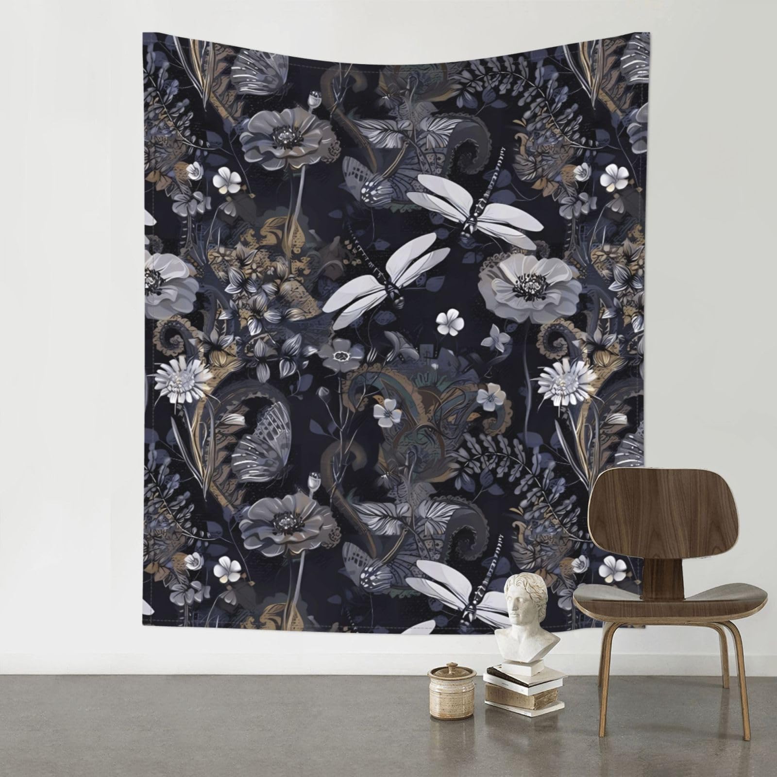 WHJSHOP Dragonflies Grey Prints 60x51in Wall Tapestry Boho Throw – Durable Polyester Home Decor Dorm Room Beach Blanket
