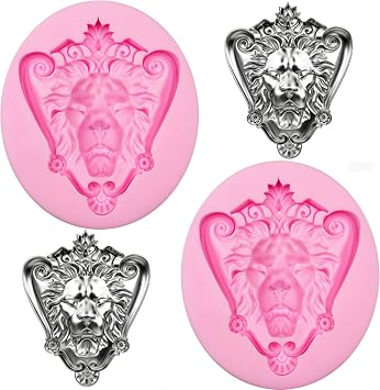 3D Victorian Lion Head Silicone Mold, Decorative Wall Art Casting Molds, 2-Pack Set for Soap Candle Resin Clay Crafts, Ornate Baroque Design
