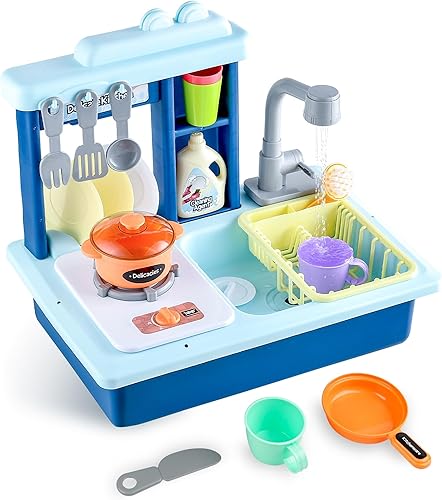 Miniatura 1 de Toy Choi's Juego de fregadero de juguete de la serie Pretend Play Kitchen con sistema de ciclo de agua de funcionamiento automático, accesorios de