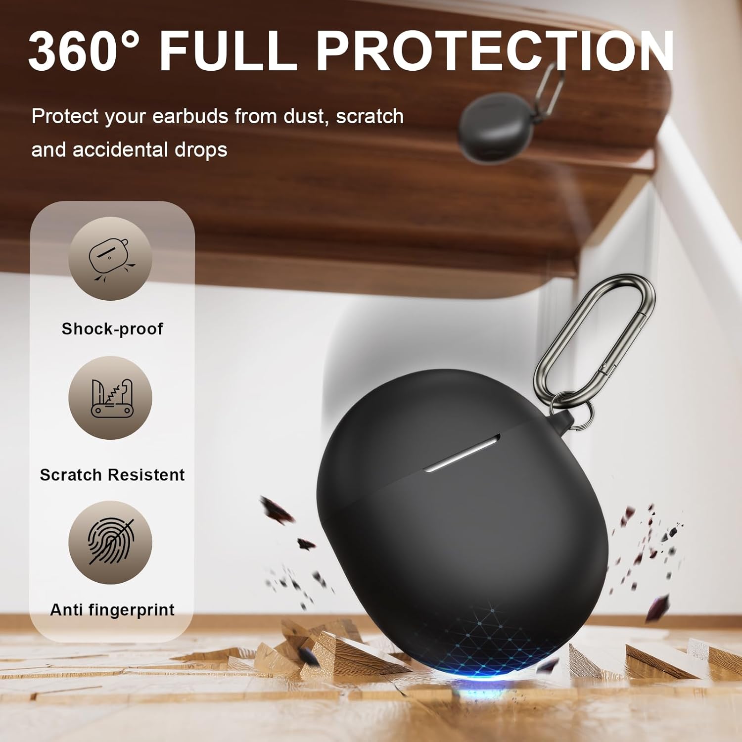 Compatible with Google Pixel Buds 2a Case Cover, Soft Silicone Shockproof Protective Skin Case for Google Pixel Buds 2a 2025 with Cleaner Kit & Carabiner (Black) - Image 3