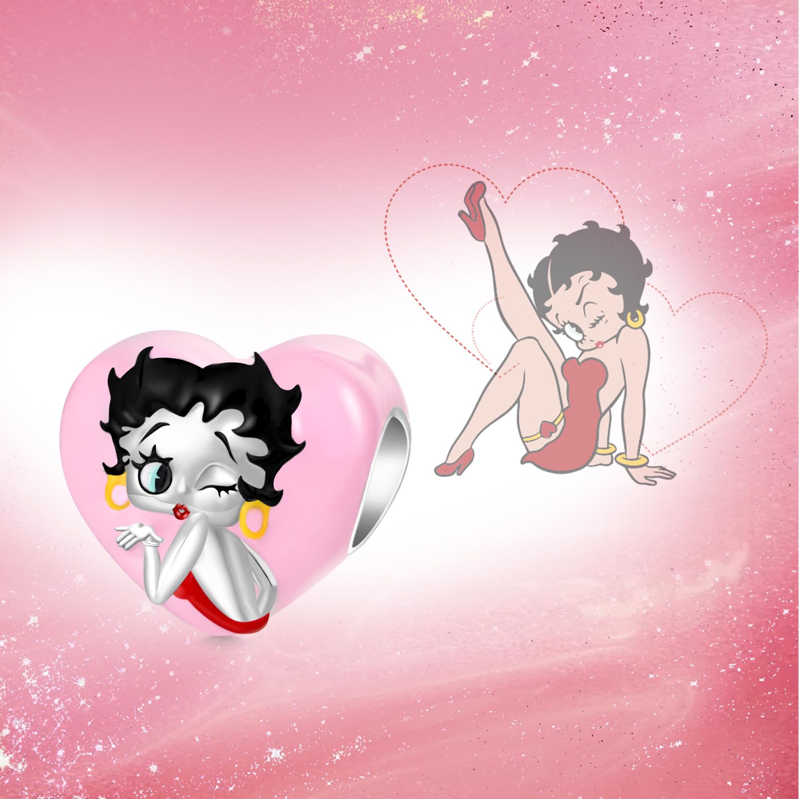 GNOCE Betty Boop Colgante Dangle Charm, S925 Plata de Ley Charms Dangle para mujeres niñas esposa hija San Valentín Día de la Madre joyas regalo
