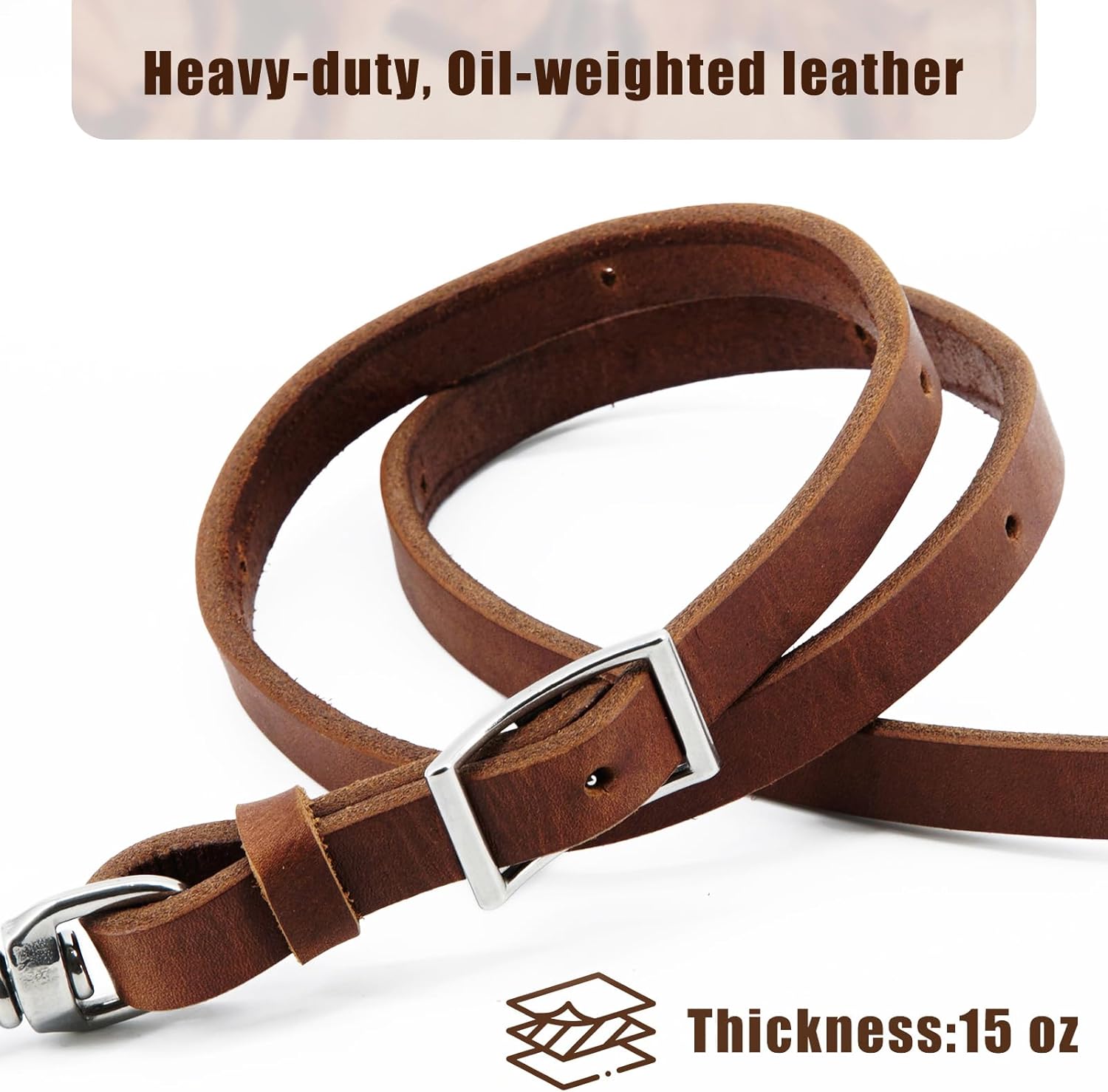Jeereal Heavy Oil Harness Leather Horse Tie Down Strap - Made with Heavy Oil Weighted Harnness Leather, Stainless Steel Hardware, 3/4"x40" (Oil-Tanned | Brown)