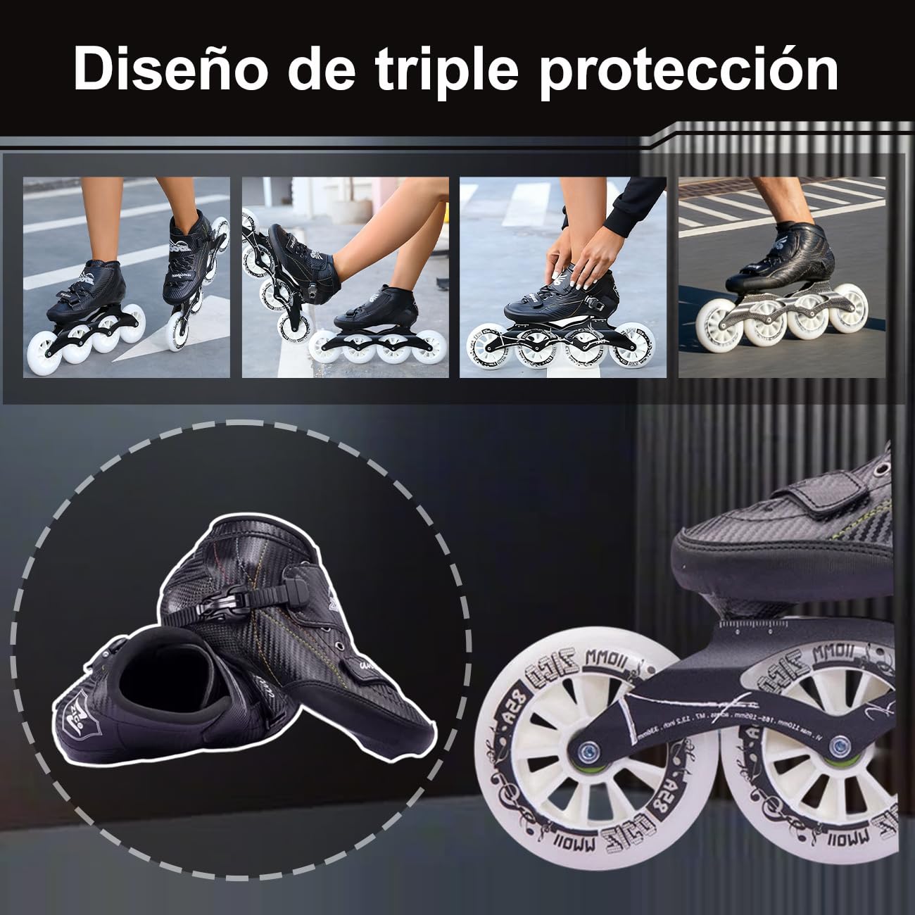 Patines 4 Ruedas Adulto Chasis De Aluminio Hombres Y Mujeres Fibra De Carbono Patines En Linea Adulto para Exteriores UnisexWhite,EU 40/25.9 cm