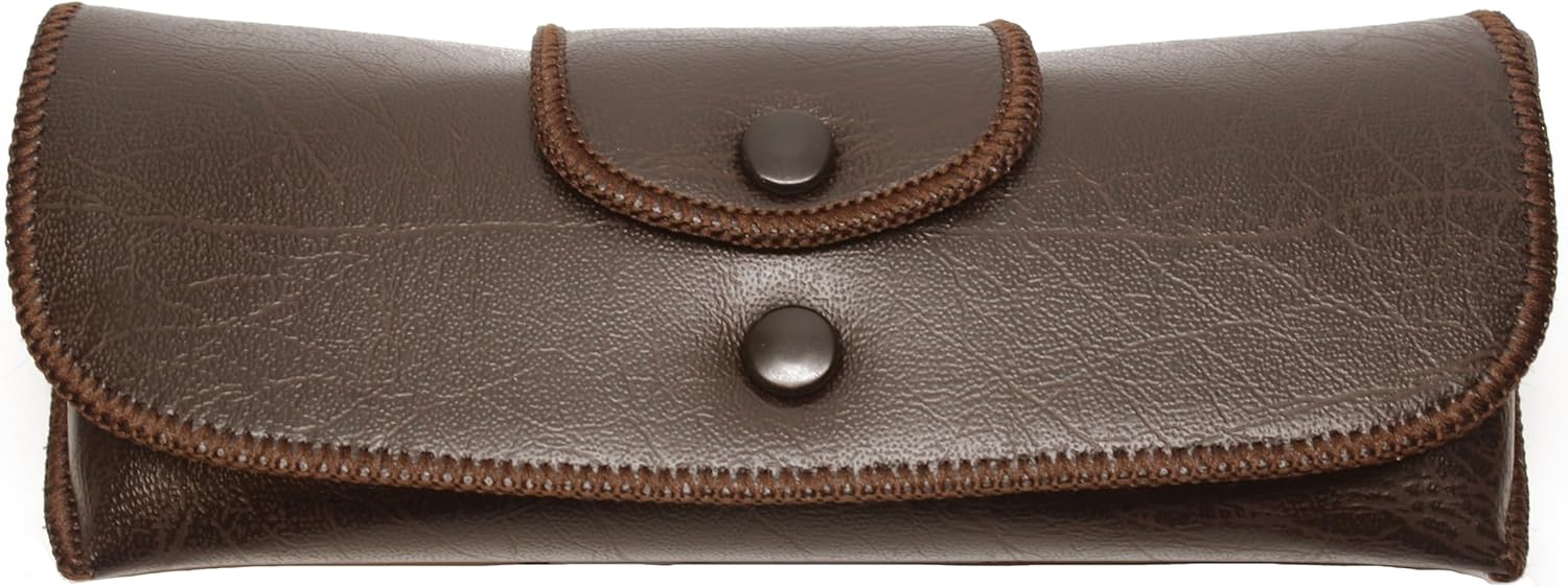 Calabria Double Snap Belt Loop Eyeglass Case PU Leather Brown Old School Vintage Eye Glasses Pouch Semi-Hard Sunglass Holder
