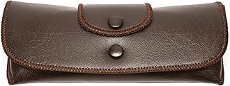 Calabria Double Snap Belt Loop Eyeglass Case PU Leather Brown Old School Vintage Eye Glasses Pouch Semi-Hard Sunglass Holder