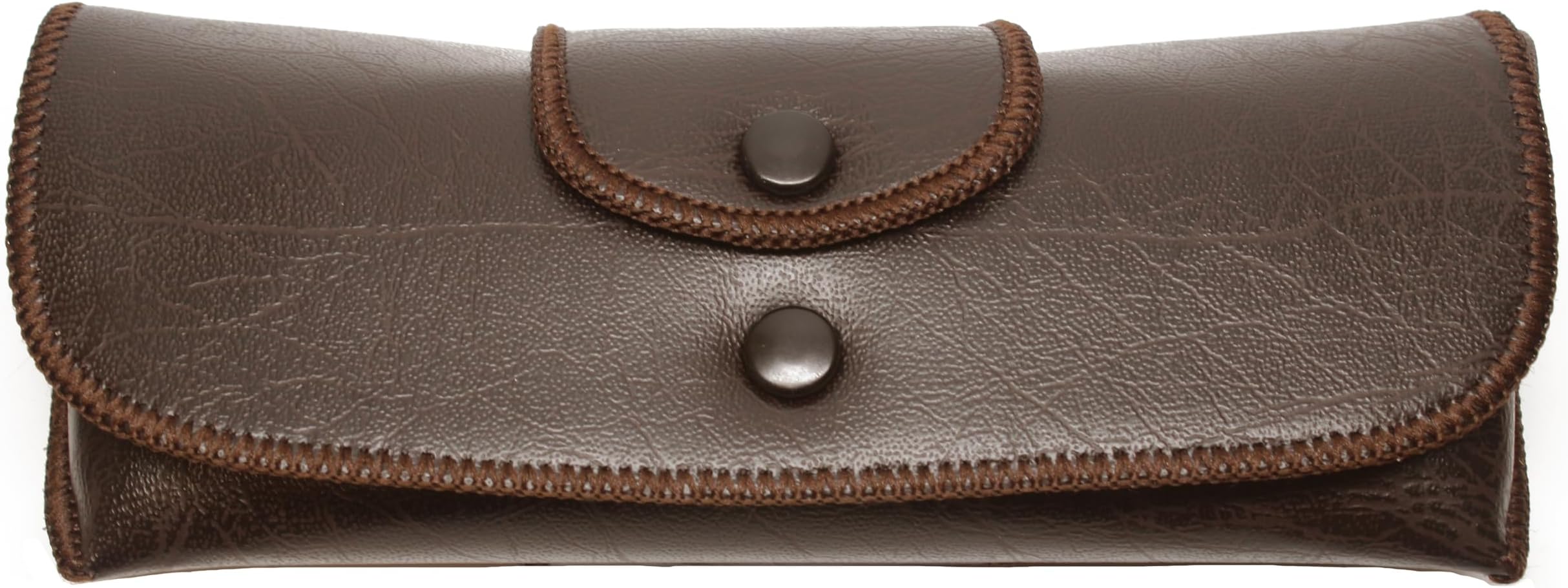 Calabria Double Snap Belt Loop Eyeglass Case PU Leather Brown Old School Vintage Eye Glasses Pouch Semi-Hard Sunglass Holder