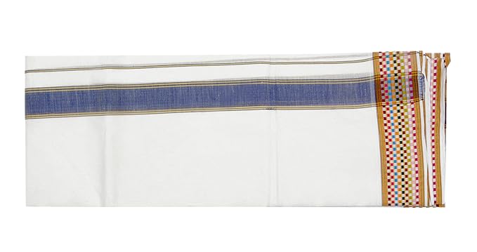 Traditional COTTON Fantacy Men's White Dhoti with Blue Barder