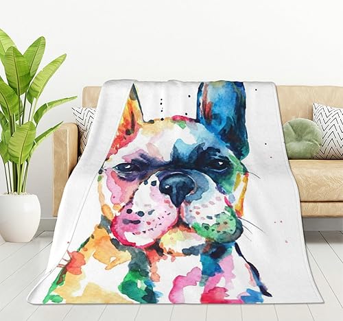 HGOD DESIGNS Manta de forro polar con diseño de bulldog francés en acuarela, ultra suave, acogedora, para todas las estaciones, para el hogar, sofá,