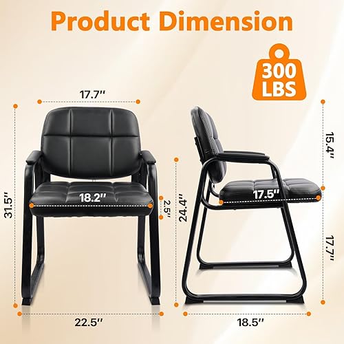 Vista 80 de CLATINA Silla de invitados para sala de espera con reposabrazos acolchado de cuero regenerado para oficina, recepción y escritorio de conferencias