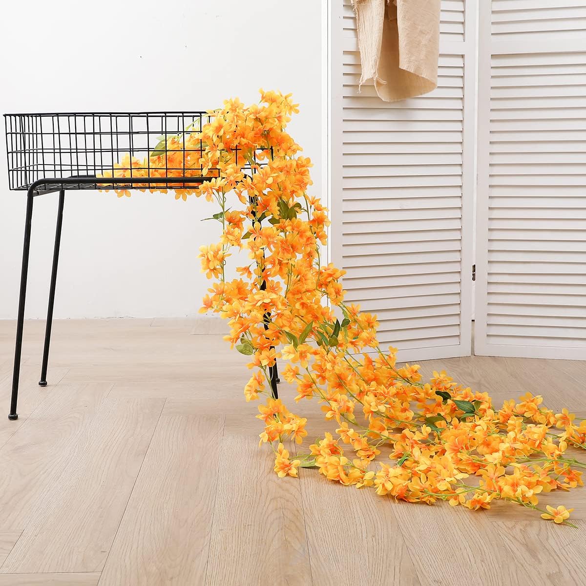 JUSTOYOU 2 Pcs 5.7FT Artificial Sakura Cherry Blossom Flowers Hanging Vine for Outdoor Indoor Wedding Wall Badroom Decoration (Cherry Blossom Yellow) - Image 4