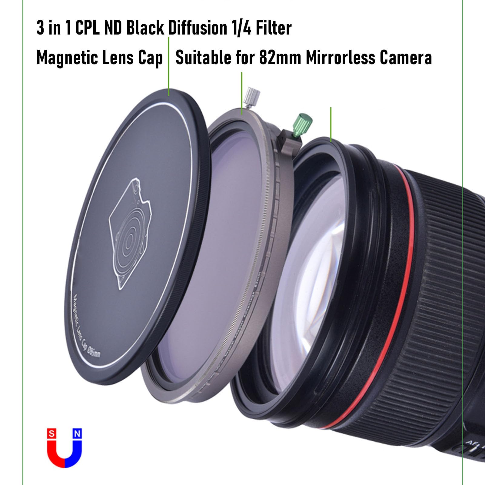 Annadue ND3 450 CPL 1,5 8,5 Zatrzymuje dyfuzję Czerni 1 4 Filtr, Regulowany Magnetyczny Filtr Obiektywu 3 w do Aparatu Bezlusterkowego 82 Mm, z magnetyczną osłoną Obiektywu do