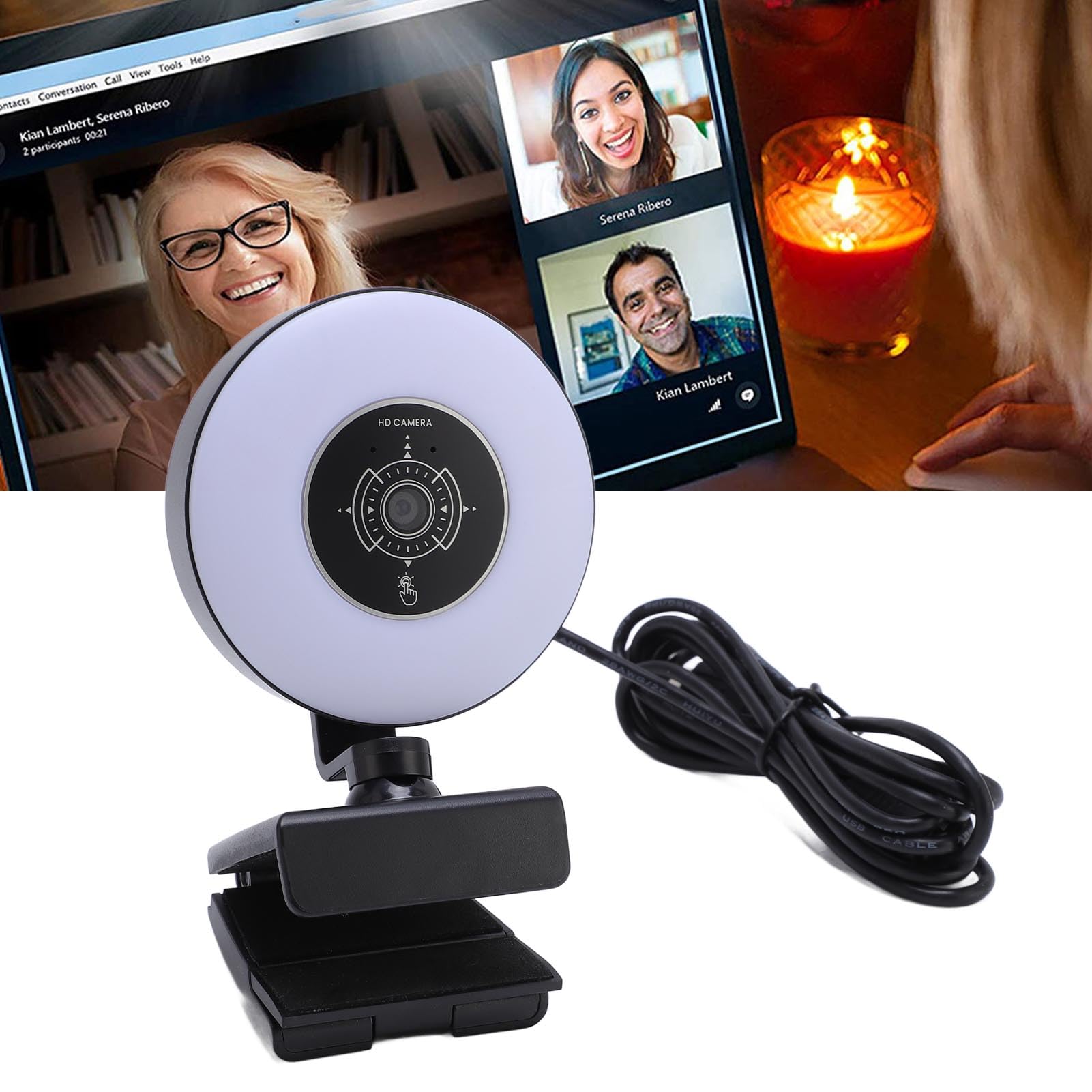 Kamera internetowa HD USB, kamera komputerowa 4k z oświetleniem, mikrofonem, automatycznym ustawianiem ostrości, zdalnym sterowaniem, Plug and Play, do wideokonferencji