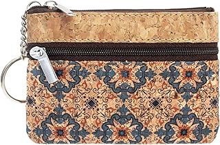 Eco-friendly Natural Cork Coin Purse, Boshiho Mini Coin Change Wallet Credit Card Holder Zipper Pouch Vegan Wallet with Key Ring Keychain