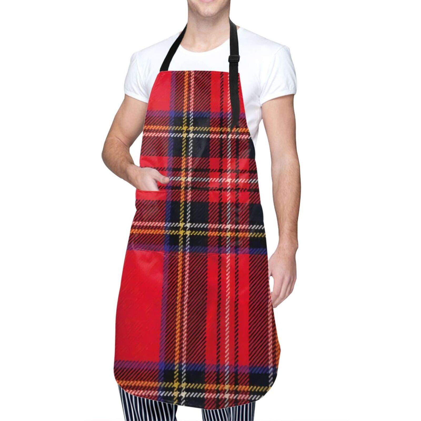 KZEMATLIRoyal Stewart Tartan Plaid Apron with Adjustable Unisex Multi-Pockets for Kitchen Crafting Cooking