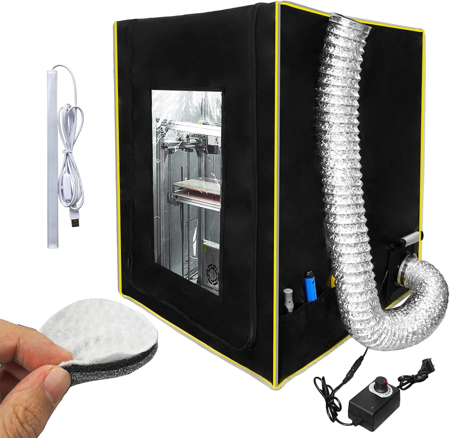 3D Printer Enclosure with 3-Layers Filter Adjustable Speed Ventilation Fan Fireproof Constant Temperature Dustproof Tent Cover Compatible with Ender 3 V2/ Pro/Ender 3 S1 / Ender 3 V2 Neo/Ender 5 S1