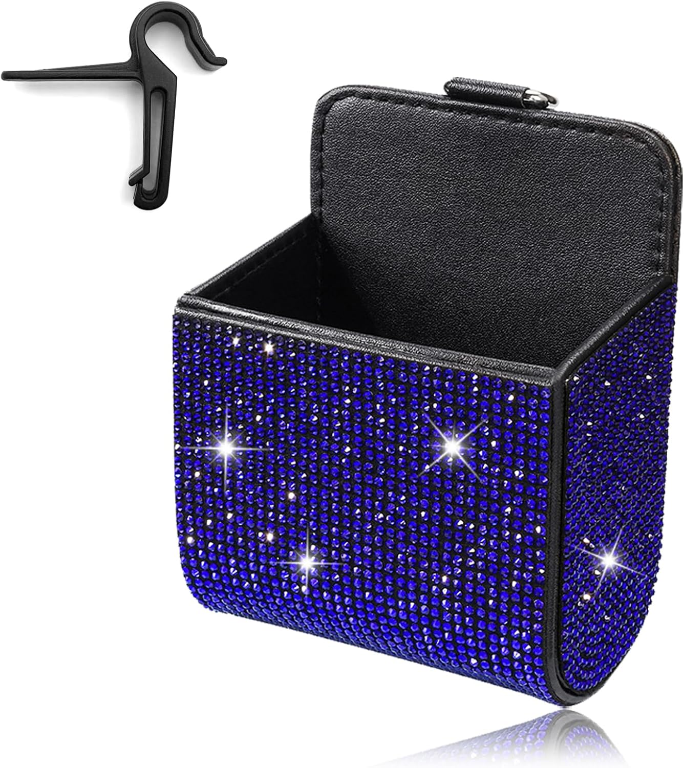 1PCS Car Vent Storage Organizer, Bling Coin Organizer for Car,Multipurpose Rhinestones Leather Pocket, Fixed Hook Hanging Storage Bag Holder for Sunglasses, Key, Coin Holder(Blue)