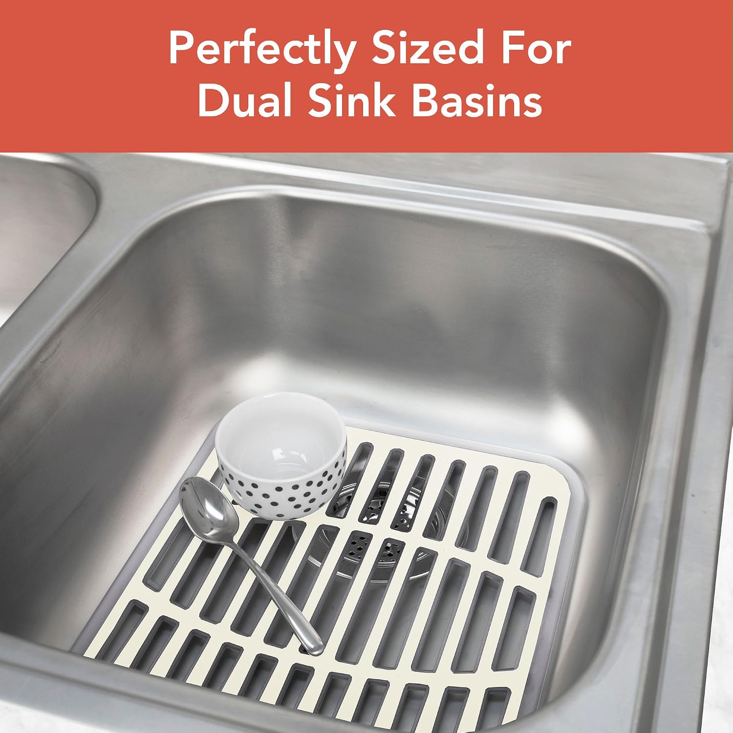 Spectrum Small Sink Mat Protector for Kitchen Sink with Raised Feet for Quick Drying and Water Flow, Soft Rubber Non Slip Surface Protects Dishes Glassware for Stainless Steel Sinks, Buttercream