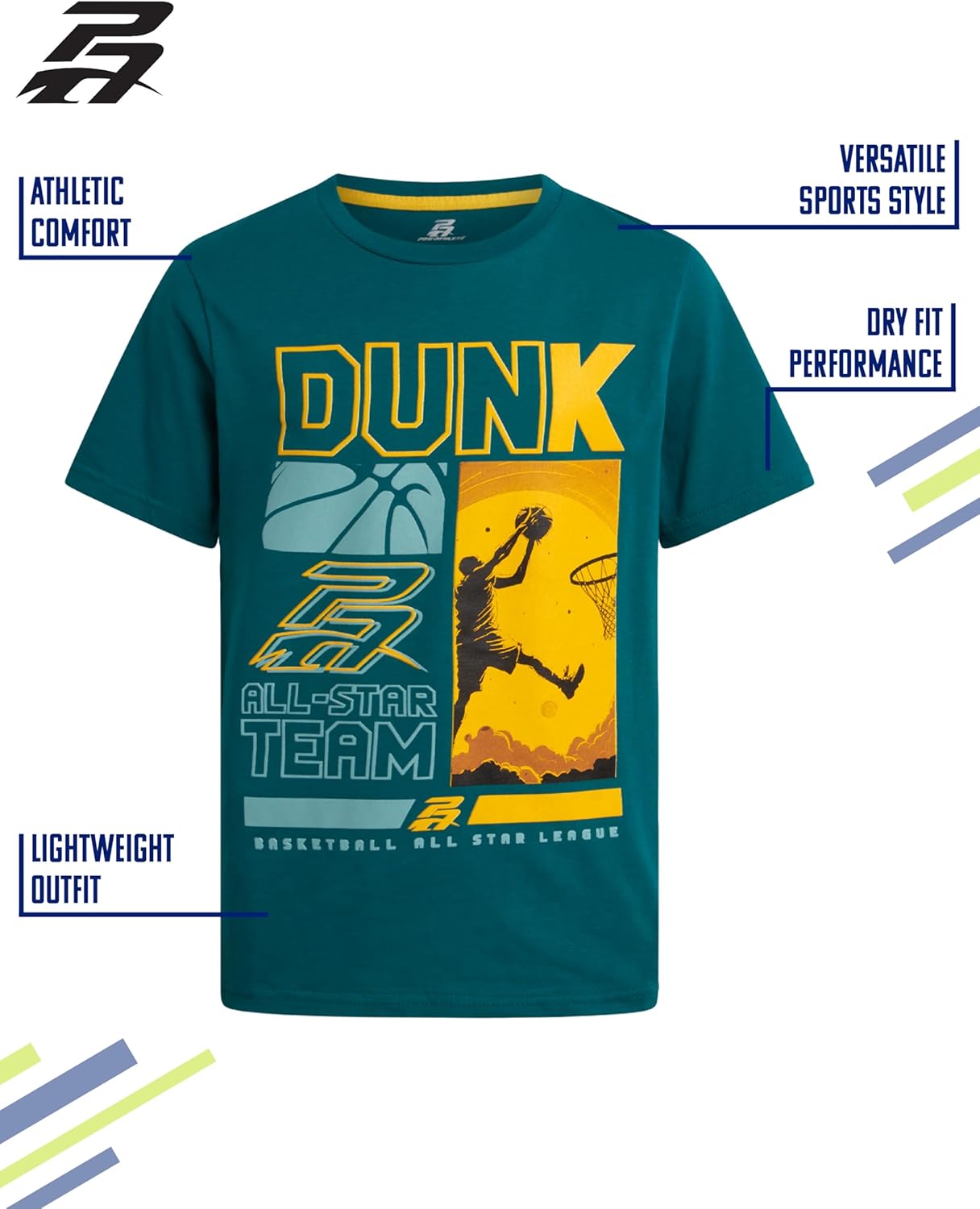 Pro Athlete Boys Athletic Shirts - 4 Pack Soft Cotton Blend Active Performance Crew Neck Short Sleeve Graphic Tees