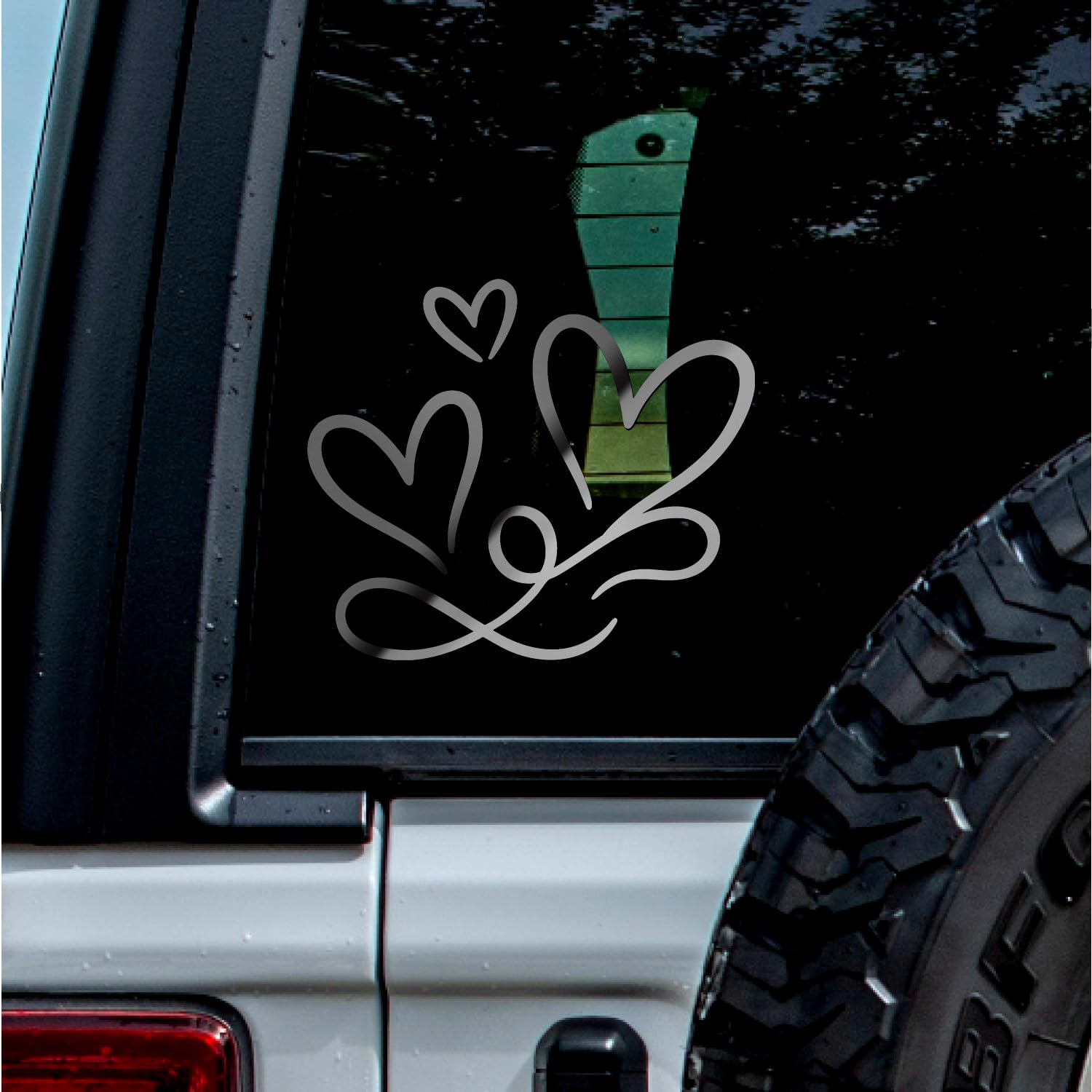 (2 Pcs Metallic Silver 8.2'' x 7.0'') - No Background - Waterproof of 3 Hearts Silhouette Sticker Decal for Laptops, Water Bottles, Cars, Trucks, Wall Ideal Gift - 925VER1K15324SI