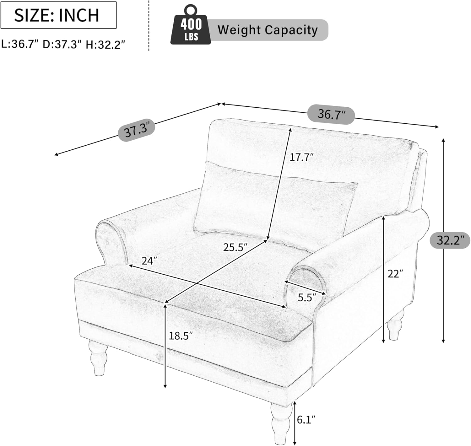 Elegant Circular Armrests, Ergonomic Lumbar Support, Vintage Roman Column Legs, Luxurious Large Size, Enhances Living Room Aesthetics, for Living Room, Bedroom and Study (Beige)
