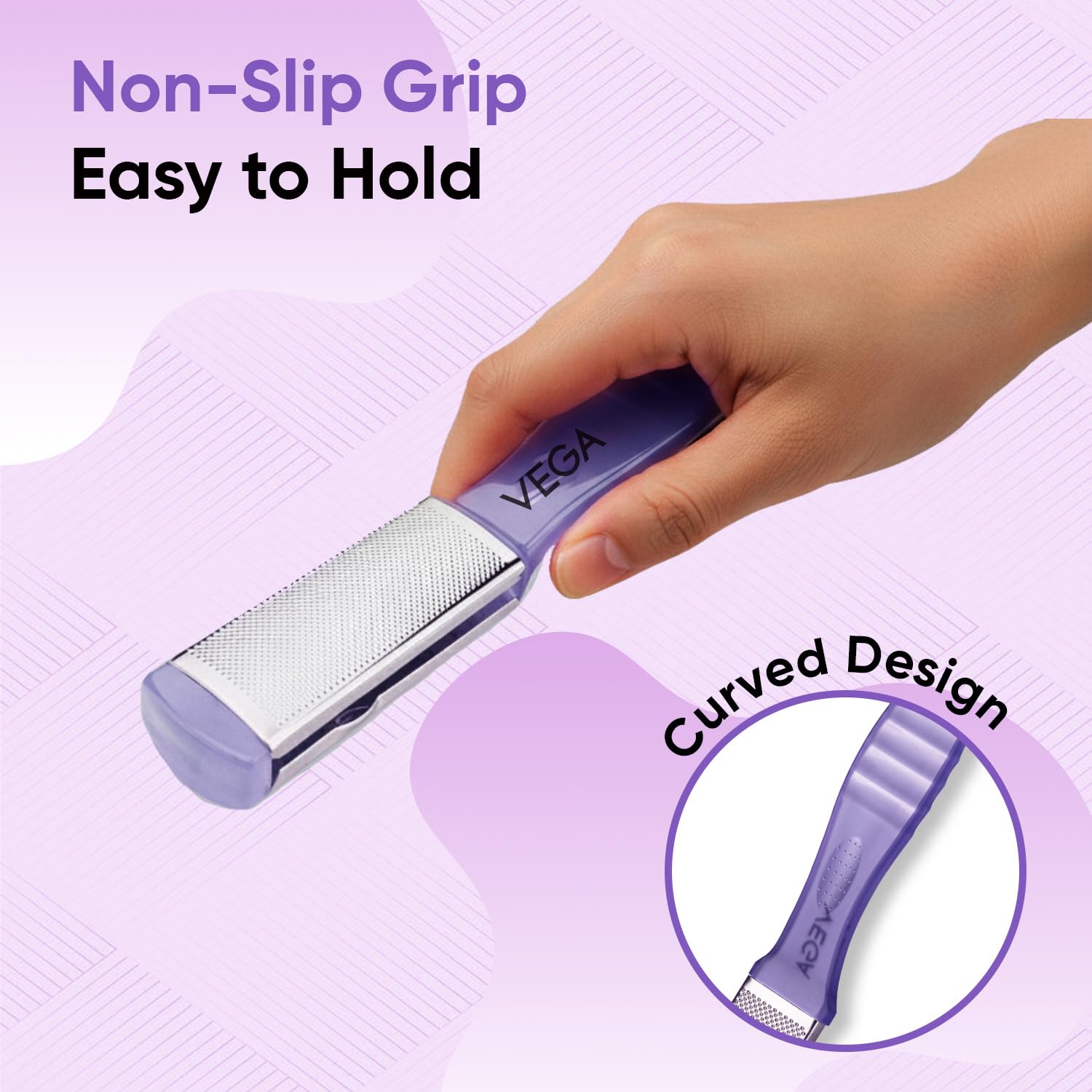 VEGA Portable Pedicure Foot File for Dead Skin, Hard Skin & Callus Removal | Dual-Sided Foot Scrubber for Cracked Heels | Smooth & Soft Feet | Pedicure Tool for Men & Women | Home & Salon Use (PD-03N) 2