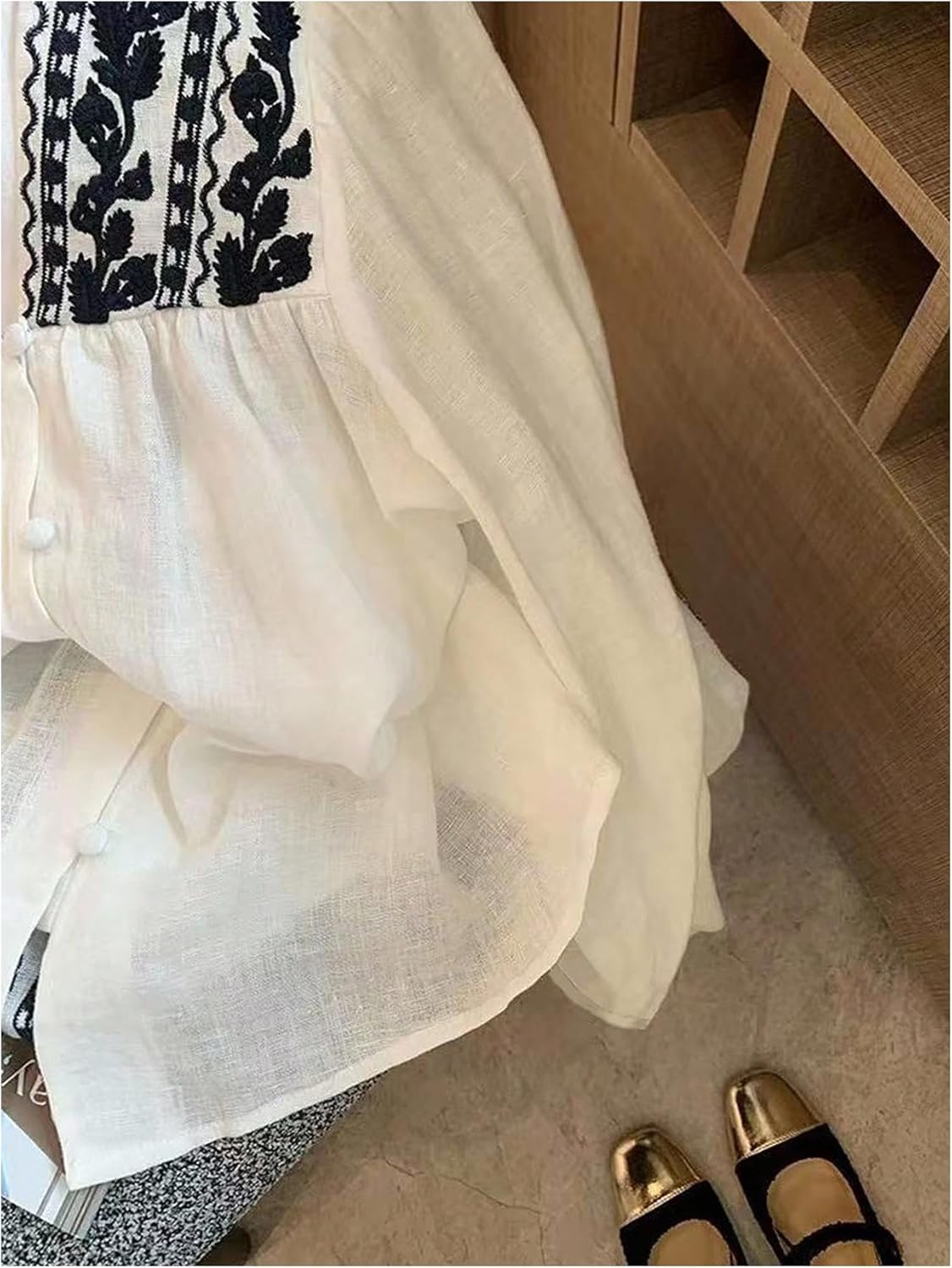 GORGLITTER Women's Boho Peasant Blouses Embroidered Tops Sheer Long Sleeve Button Up Shirts Casual Going Out Outfits - Image 5