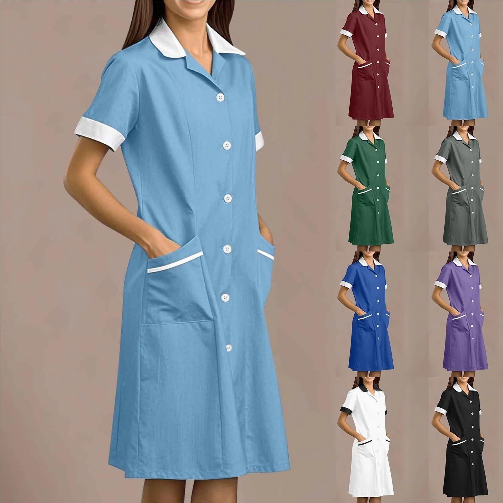 Bata de Laboratorio Blanca de Manga Larga for Mujer, Ropa de Trabajo de Verano for Enfermera, for SPA, salón de Belleza, Chaqueta, Bata(Light Blue,M)