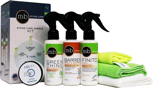 Marble Etch Remover & Polishing Kit Repairs Acid Burns, Water Rings, and Dull Spots Includes MB-11 Powder, MB-5 Cleaner, and Finito Spray Works on Light Marble, Travertine, and Limestone