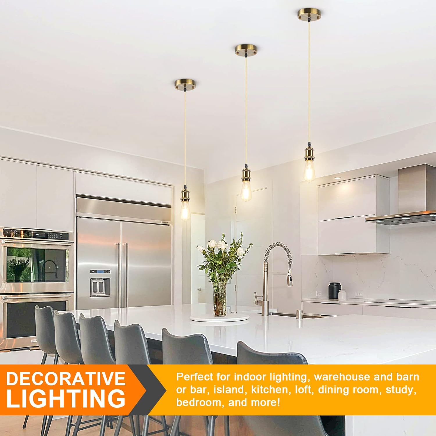 Ascher 1 Pack Pendant Light Kit, E26 Lamp Socket Industrial Vintage Pendant Light Cord, 3.94ft Adjustable Fabric Hanging Light Cord, Antique Brass (Bulb Not Included) : Everything Else