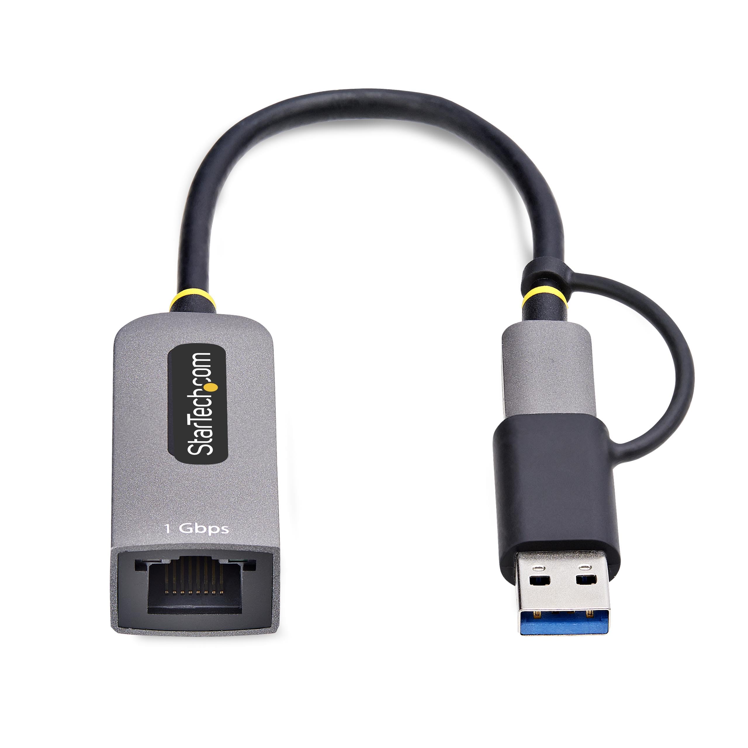 StarTech.com Adapter USB-C na Ethernet ze złączem USB A 10/100/1000 Mbps, USB GbE, zintegrowany kabel 15 cm, dioda LED stanu